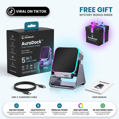 Flexivus AuraDock™ | 5-in-1 Foldable Bluetooth Speaker & Phone Stand