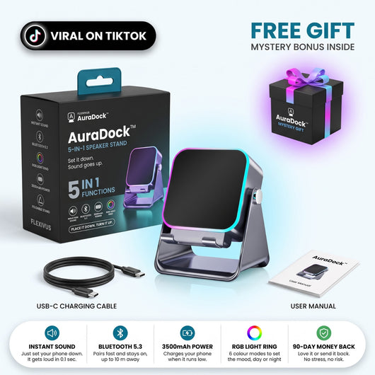 Flexivus AuraDock™ | 5-in-1 Foldable Bluetooth Speaker & Phone Stand