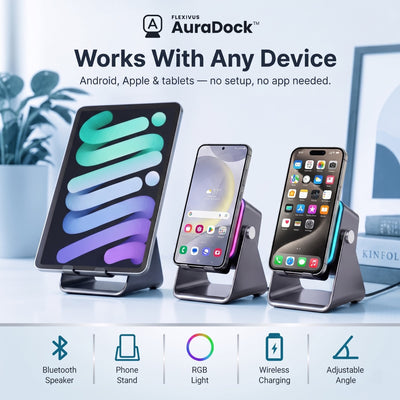 Flexivus AuraDock™ | 5-in-1 Foldable Bluetooth Speaker & Phone Stand