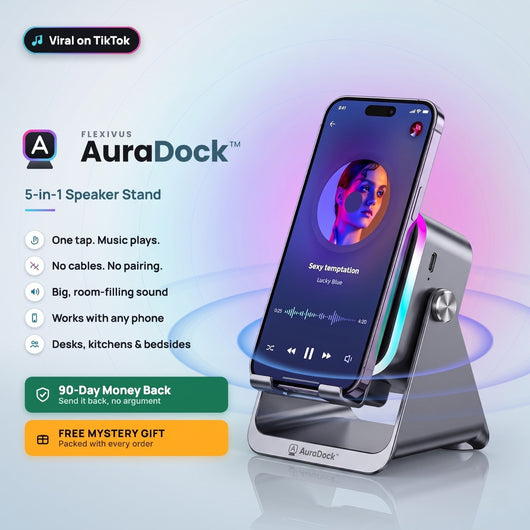 Flexivus AuraDock™ | 5-in-1 Foldable Bluetooth Speaker & Phone Stand