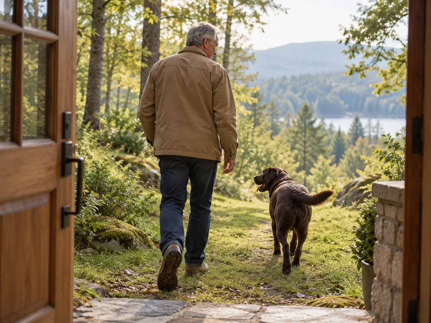 Walking outdoors with a dog